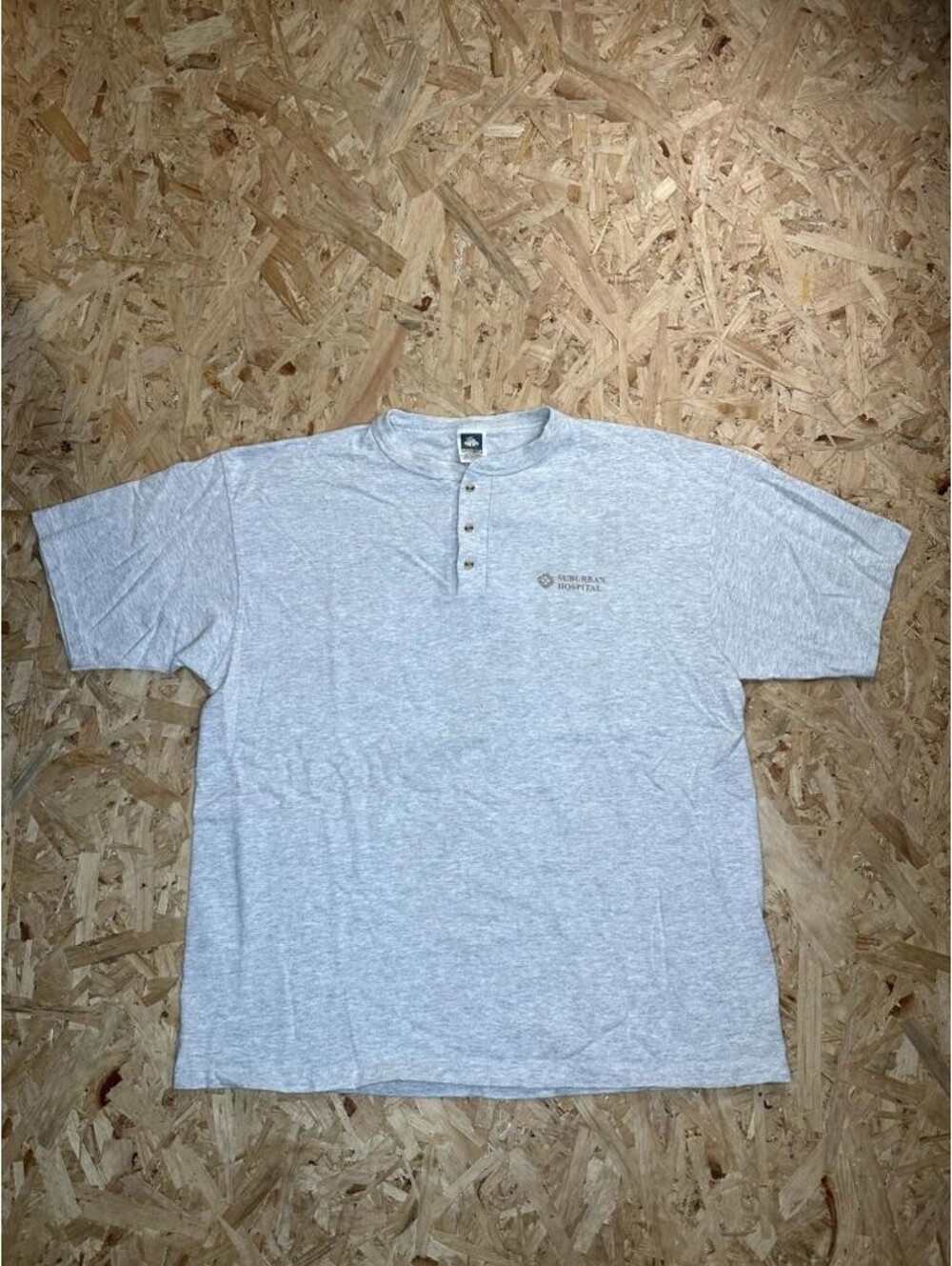 Vintage Suburban Hospital Henley Shirt Mens XL Gray Cotton Deluxe Short Sleeve